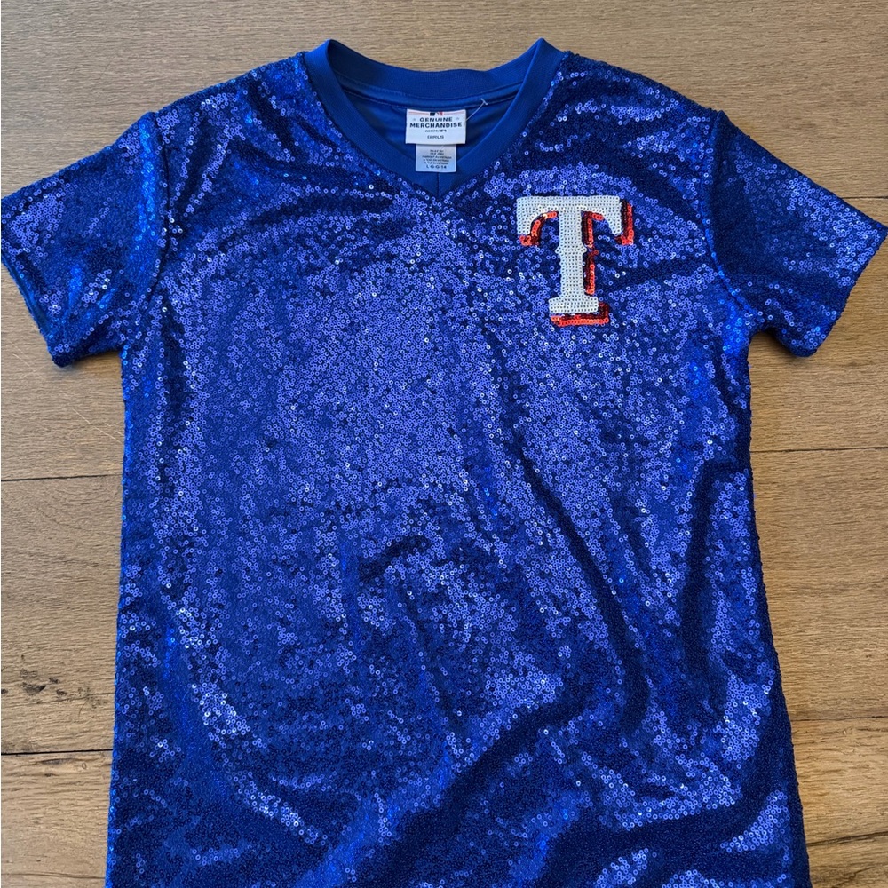 Texas Rangers Blue Sequin Kids Tee